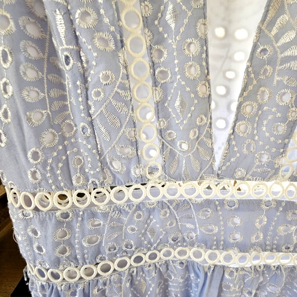 Karina Grimaldi Alba Eyelet Midi Dress Sky Blue Size S Summer Wedding Guest - Picture 6 of 16